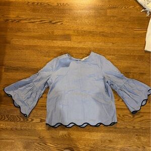 Zara Basic Light Blue Pinstripe Top with White Stripes